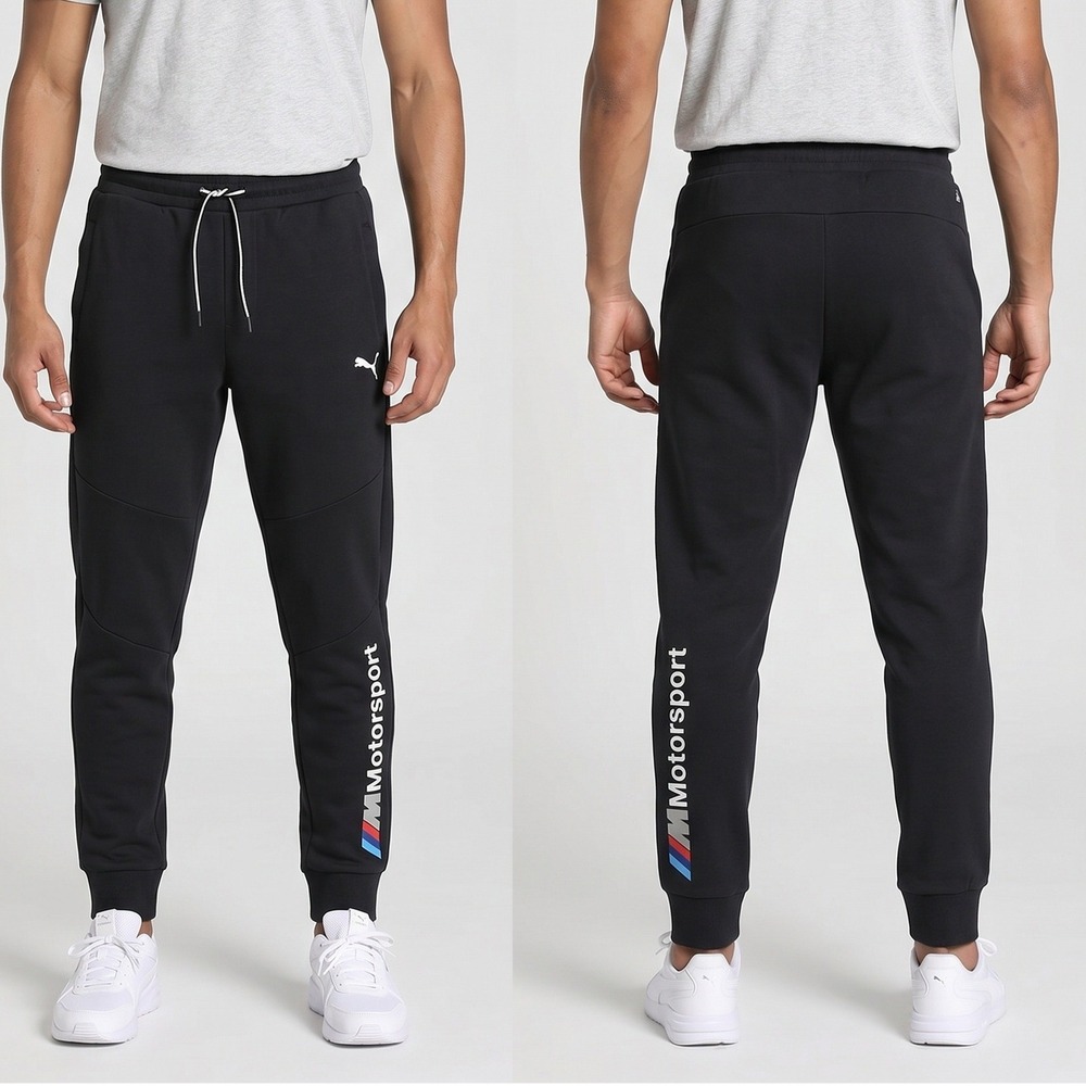 PumaxBMW M Motorsport Men's 100% Cotton Black Tapered Sweatpants Joggers L
